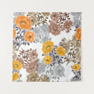 Naadloos patroon van oranje, gele, beige bloemen wandkleed