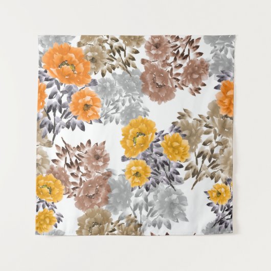 Naadloos patroon van oranje, gele, beige bloemen wandkleed (Voorkant)