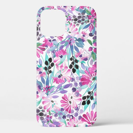 Naadloos patroon van paarse bloemen en bessen,blu Case-Mate iPhone case (Achterkant)