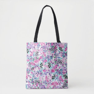 Naadloos patroon van paarse bloemen en bessen,blu draagtas