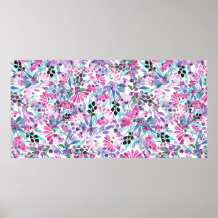 Naadloos patroon van paarse bloemen en bessen,blu poster