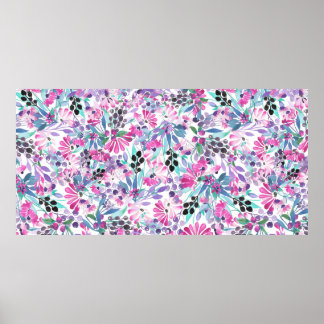 Naadloos patroon van paarse bloemen en bessen,blu poster