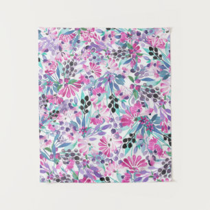 Naadloos patroon van paarse bloemen en bessen,blu wandkleed