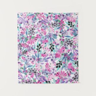 Naadloos patroon van paarse bloemen en bessen,blu wandkleed