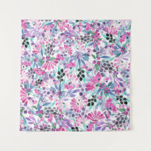Naadloos patroon van paarse bloemen en bessen,blu wandkleed