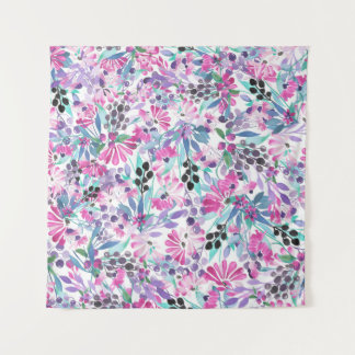 Naadloos patroon van paarse bloemen en bessen,blu wandkleed