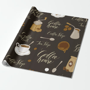 Naadloos patroon van thee- en koffiethema in retro cadeaupapier