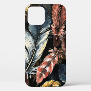 Naadloos patroon van vogelveren. iPhone 12 hoesje