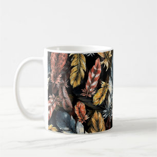 Naadloos patroon van vogelveren. koffiemok