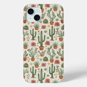 Naadloos patroon van woestijncactussen vetplanten iPhone 15 mini hoesje