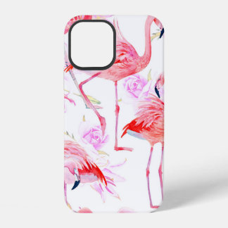Naadloos patroon watercolorrozen met roze flamingo iPhone 12 hoesje