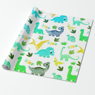 Naadloos patroongroen Dinosaur Kinder partij Cadeaupapier