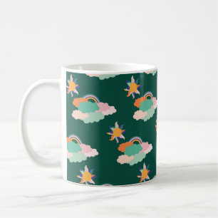 Naadloos patroonontwerp met kleurrijke wolken en r koffiemok