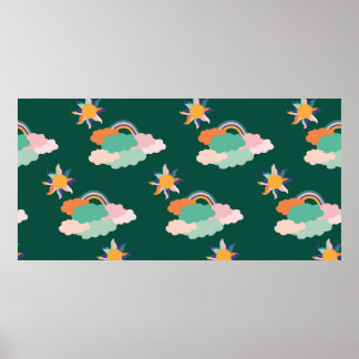 Naadloos patroonontwerp met kleurrijke wolken en r poster