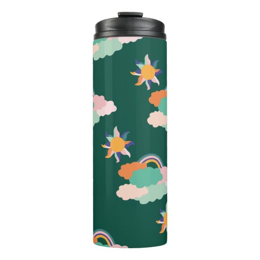 Naadloos patroonontwerp met kleurrijke wolken en r thermosbeker (Voorkant)