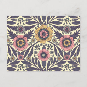 Naadloos roze en blauw Floral Patroon Briefkaart
