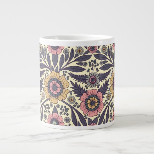Naadloos roze en blauw Floral Patroon Extra Grote Beker (Voorkant)