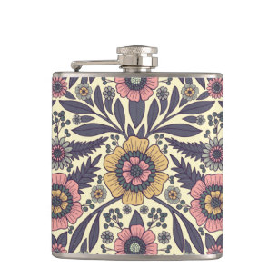 Naadloos roze en blauw Floral Patroon Heupfles