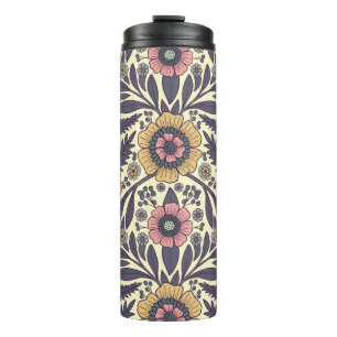 Naadloos roze en blauw Floral Patroon Thermosbeker