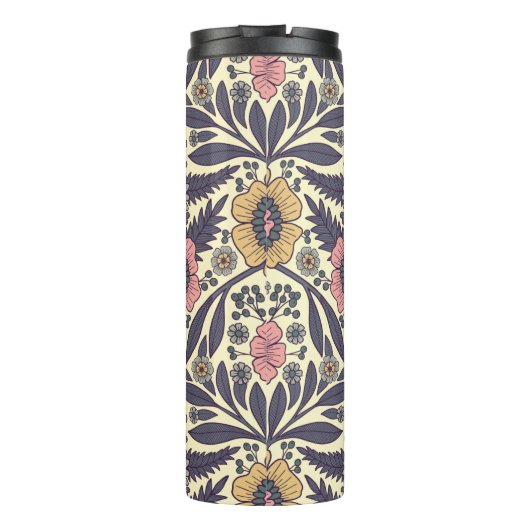 Naadloos roze en blauw Floral Patroon Thermosbeker (Achterkant)