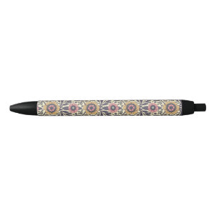 Naadloos roze en blauw Floral Patroon Zwarte Inkt Pen