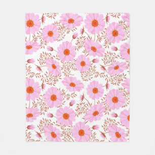Naadloos roze patroon van de witte bloem fleece deken