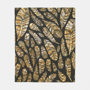 Naadloos textuurpatroon van gloeiende gouden veren fleece deken