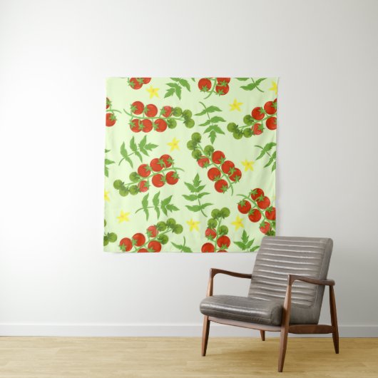 Naadloos tomatenpatroon. Groenteprint. Vintage  Wandkleed (In Situ (horizontaal))