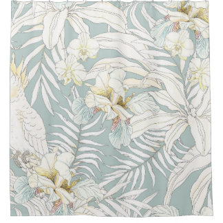 Naadloos tropisch patroon met bloemen Orchid, Fl Douchegordijn