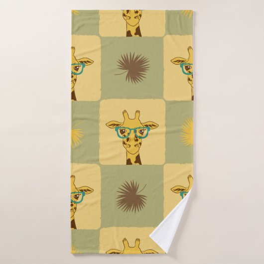 Naadloos tropisch patroon met giraffe en palm le badhanddoek (Badhanddoek)
