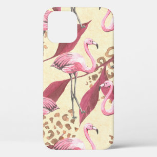 Naadloos tropisch patroon met roze flamingo, lev iPhone 12 hoesje