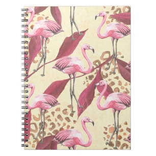Naadloos tropisch patroon met roze flamingo, lev notitieboek