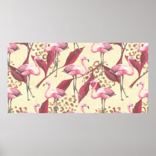 Naadloos tropisch patroon met roze flamingo, lev poster