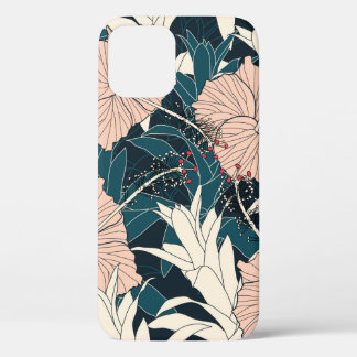 Naadloos tropisch patroon met roze hibiscus flowe iPhone 12 hoesje