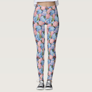 Naadloos van roze en blauwe hortensia bloemen leggings
