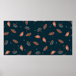 Naadloos watercolorpatroon met grappige paraplu poster