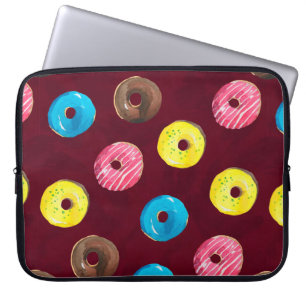 Naadloos waterverf met donuts op de grond laptop sleeve