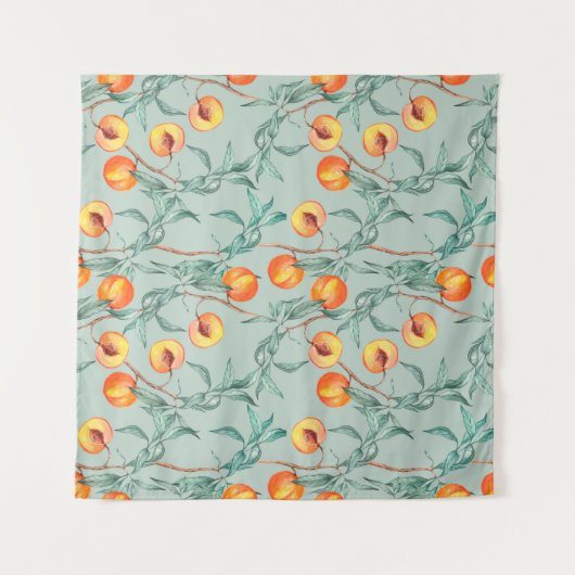 Naadloos waterverf met perziken en branche wandkleed (Voorkant (horizontaal))