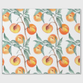 Naadloos waterverf met perziken op een wit cadeaupapier (Vlak)