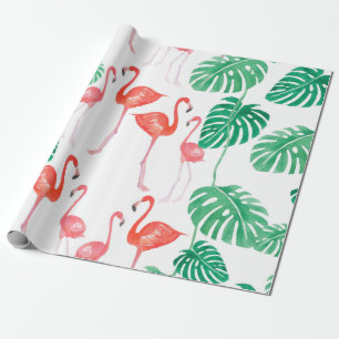 Naadloos waterverf patroon met flamingo familie w cadeaupapier