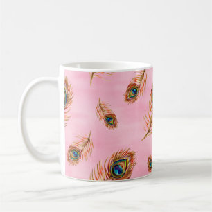 Naadloos waterverf patroon met gouden pauw koffiemok