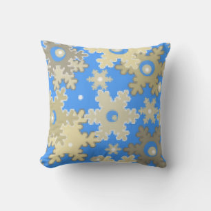 Naadloos winterlicht blauw-beige patroon sneeuwvlo kussen