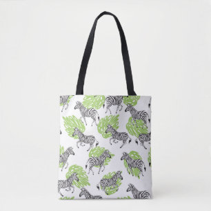Naadloos wit patroon met zebras. illustratie draagtas