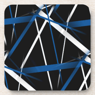 Naadloze Abstracte blauwe en witte lijnen op zwart Bier Onderzetter