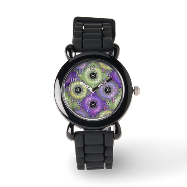 Naadloze abstracte gradiënt groene paarse violette horloge (Voorkant)