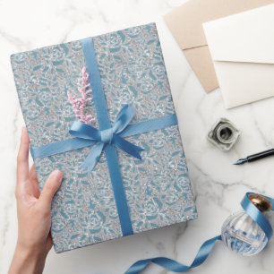 Naadloze abstracte kant romantische retro blauw cadeaupapier