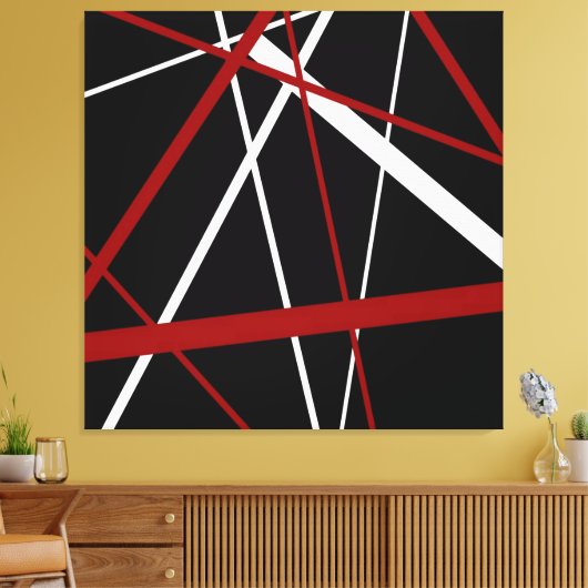 Naadloze Abstracte rode en witte lijnen op zwarte Canvas Afdruk (Insitu (Woonkamer))
