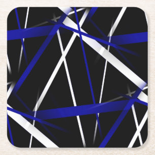 Naadloze Abstracte Royal Blue en White Lines Vierkante Kartonnen Onderzetter