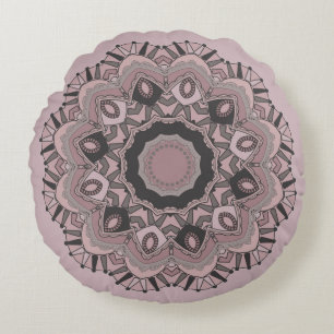 Naadloze abstracte sierroze zwarte deco rond kussen