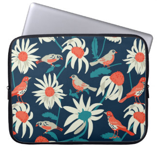 Naadloze achtergrond met bloemen en vogels laptop sleeve